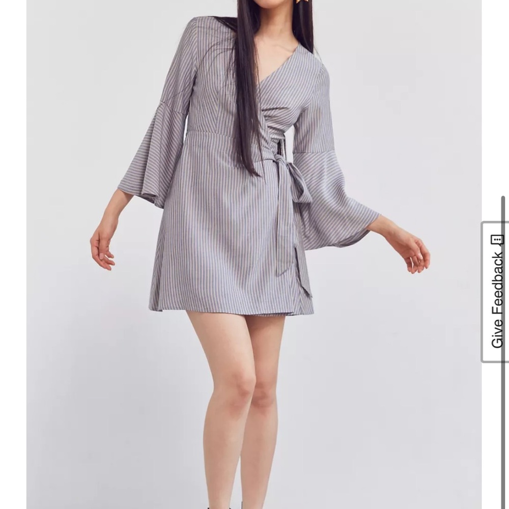 Ecote Striped Bell-Sleeve Wrap Dress Small